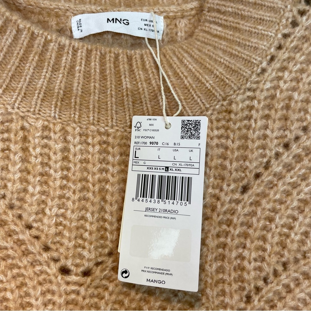NWT Mango Contrasting Knit Sweater‎ Camel Large - Picture 9 of 13